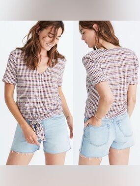 Madewell Novel Tie-Front Top in Rainbow Gingham Check size XS